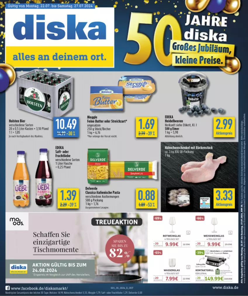 Aktueller Prospekt Diska - von 22.07 bis 27.07.2024 - strona 3 - produkty: aeg, aktionspreis, angebot, angebote, Becher, beere, beeren, bier, butter, deka, edelstahl, eimer, eis, ente, erde, flasche, frucht, grill, hähnchenschenkel, heidelbeere, heidelbeeren, henkel, holsten, italienische pasta, kontaktgrill, lasagne, meggle, pasta, reis, saft, salz, schenkel, Streichzart, Ti, tisch, wasser, wein, ZTE