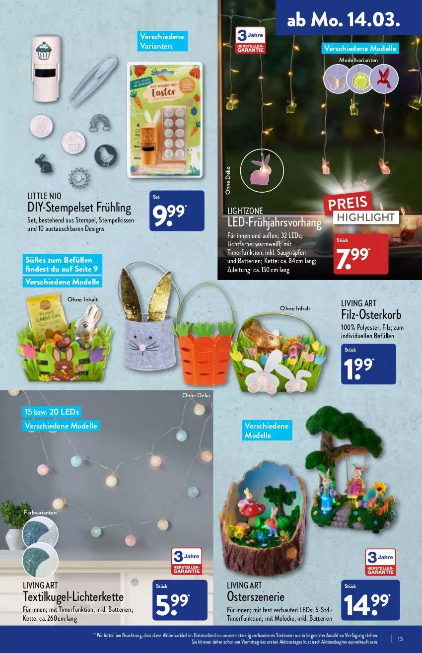 Aktueller Prospekt Aldi Nord - Aldi-Aktuell - von 14.03 bis 19.03.2022 - strona 13 - produkty: aust, batterie, batterien, Bau, dell, eis, elle, gin, Kette, kissen, korb, Kugel, leds, lichterkette, lightzone, Mode, reis, Ria, Ti, timer, ZTE