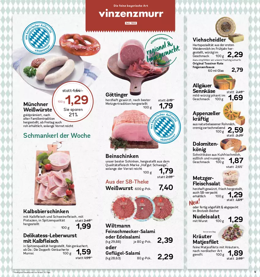 Aktueller Prospekt Aez - Prospekte - von 04.09 bis 09.09.2023 - strona 5 - produkty: appenzeller, Becher, bier, bierschinken, brot, Edelsalami, eis, elle, Feigen, feinschmecker, fleisch, fleischsalat, frucht, gewürz, gin, hofgut, Käse, kräuter, kräutern, leberwurst, LG, mac, matjes, milch, mit pistazien, natur, nudel, nudelsalat, nuss, pistazien, reis, salami, salat, sauce, schinken, schnittkäse, schwein, schweine, senf, Spezi, spitzenqualität, Ti, wein, weine, Weißwurst, wiltmann, wurst, ZTE