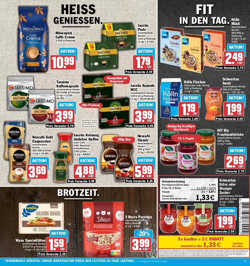 Aktueller Prospekt Aez - Prospekte - von 04.09 bis 09.09.2023 - strona 9 - produkty: aufstrich, beutel, bio, Blüte, brot, Cap, cappuccino, cin, coupon, eis, erde, espresso, frucht, fruchtaufstrich, gin, jacobs, jacobs krönung, kaffee, kaffeekapseln, kölln, löslicher kaffee, mac, mövenpick, müsli, Nescafé, nescafé gold, nespresso, nestlé, porridge, reis, Schwartau, sim, sofort-rabatt, Spezi, tassimo, Ti, Tiere, wasa, ZTE, zucker