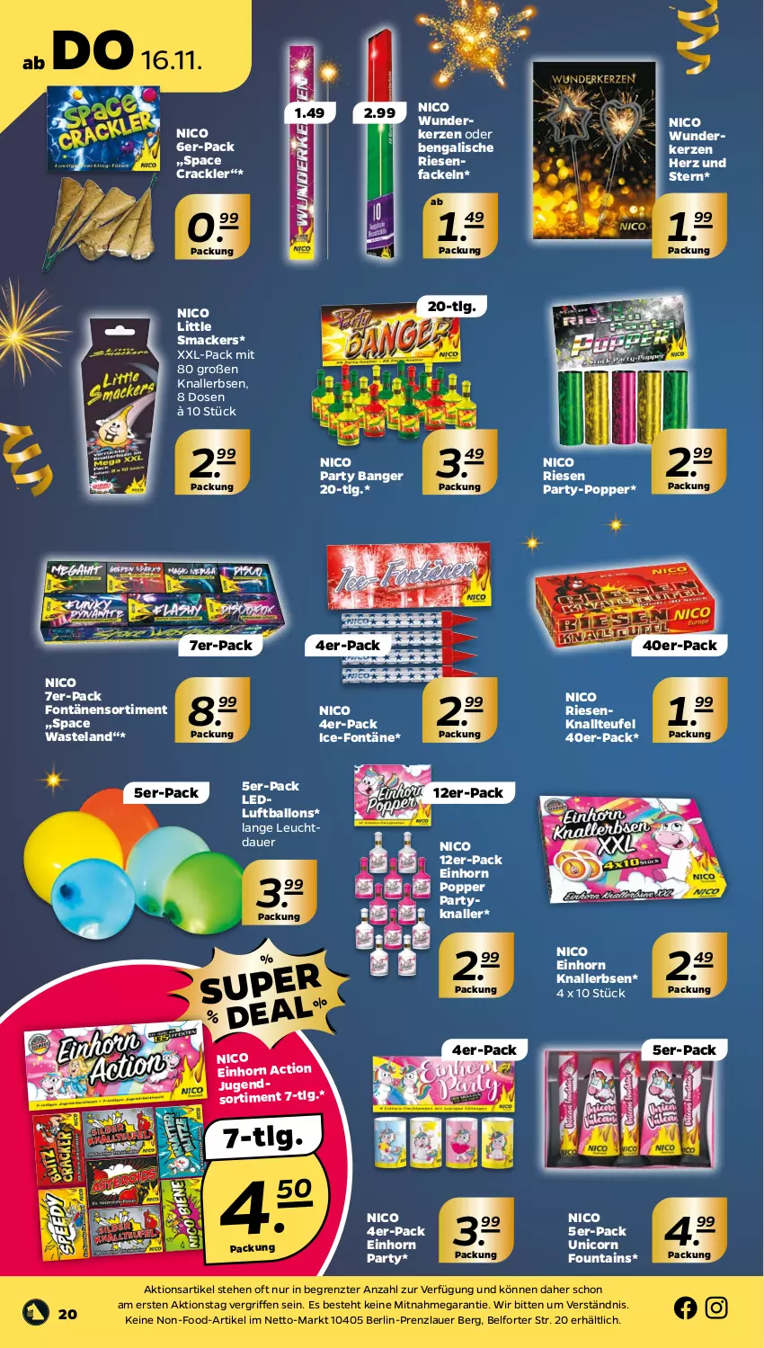 Aktueller Prospekt Netto - Woche 46 - von 13.11 bis 18.11.2023 - strona 20 - produkty: auer, ball, Elan, erbsen, kerze, Knallerbsen, LG, Luftballon, mac, Popp, senf, Ti, ZTE