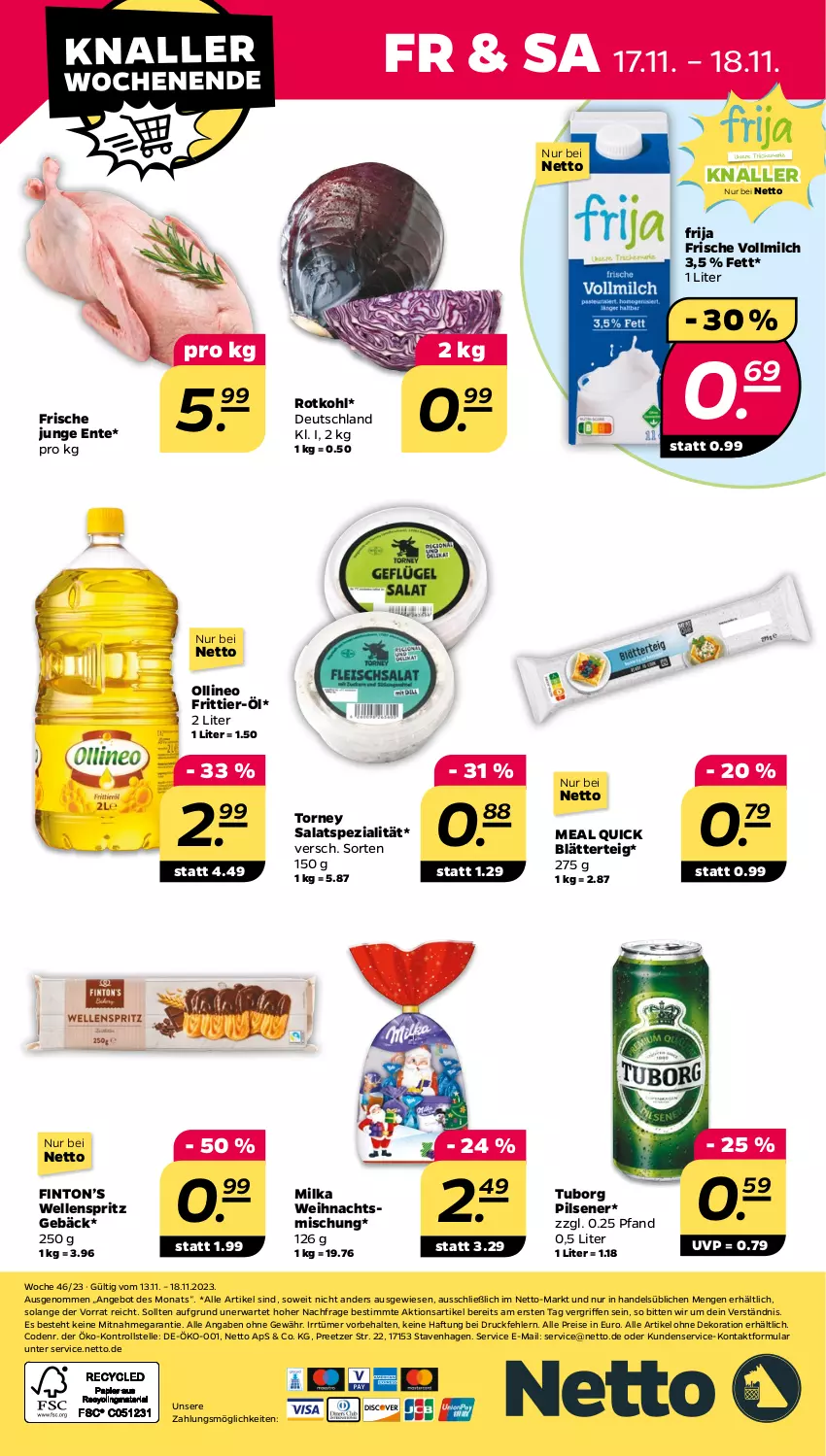 Aktueller Prospekt Netto - Woche 46 - von 13.11 bis 18.11.2023 - strona 28 - produkty: alle artikel ohne dekoration, angebot, blätterteig, dekoration, eis, elle, ente, milch, milka, pils, pilsener, reis, rotkohl, salat, Spezi, Ti, vollmilch