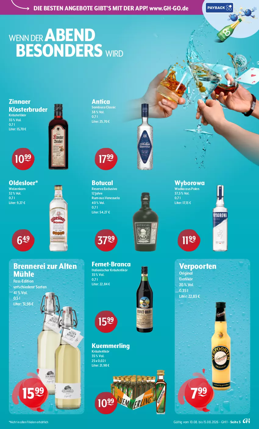 Aktueller Prospekt Getraenke Hoffmann - Prospekte - von 10.08 bis 15.08.2026 - strona 5 - produkty: angebot, angebote, eier, eierlikör, Fernet, gin, korn, kräuter, kräuterlikör, kuemmerling, likör, merl, oldesloer, rum, sambuca, Ti, tuc, verpoorten, weizenkorn, wodka
