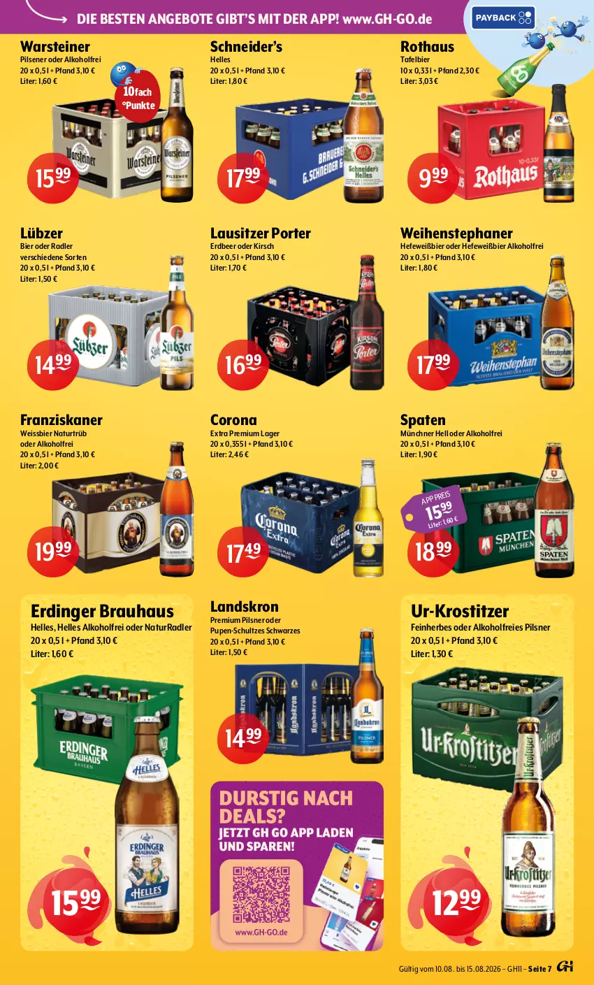 Aktueller Prospekt Getraenke Hoffmann - Prospekte - von 10.08 bis 15.08.2026 - strona 7 - produkty: alkohol, angebot, angebote, bier, corona, eis, elle, erdinger, franziskaner, Hefe, kirsch, Lübzer, natur, oder radler, pils, pilsener, pilsner, premium pils, radler, Spaten, steiner, Ti, warsteiner, weihenstephan, weissbier
