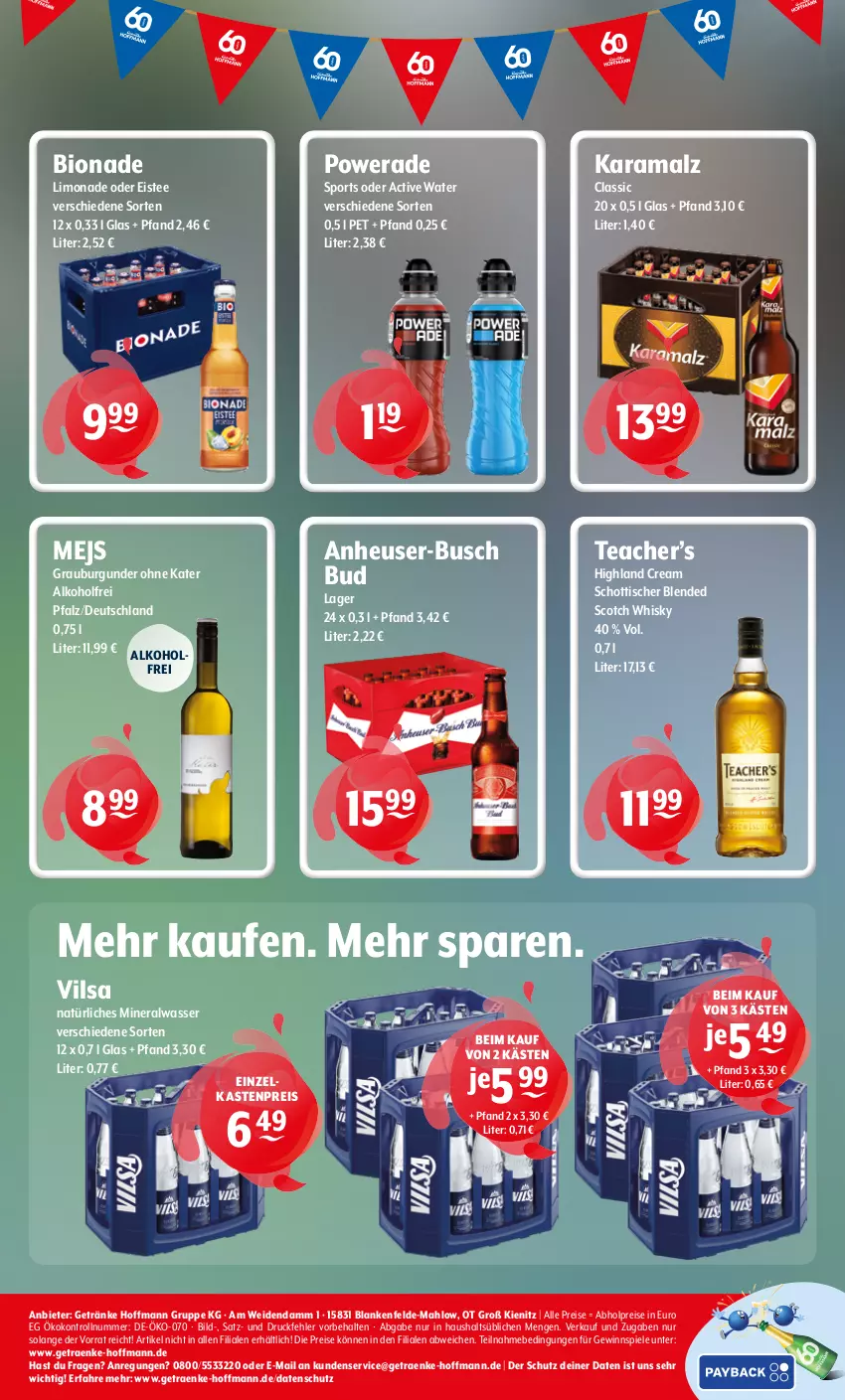 Aktueller Prospekt Getraenke Hoffmann - Prospekte - von 10.08 bis 15.08.2026 - strona 8 - produkty: abholpreise, alkohol, Alwa, bio, bionade, blended scotch, blended scotch whisky, burgunder, eis, eistee, getränk, getränke, gewinnspiel, grauburgunder, Heu, karamalz, limo, limonade, malz, mineralwasser, natürliches mineralwasser, rama, reis, schott, scotch, scotch whisky, Spiele, Sport, tee, Ti, tisch, vilsa, wasser, whisky