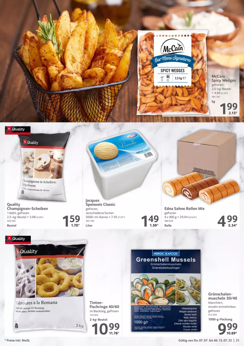 Aktueller Prospekt Selgros - Food - von 07.07 bis 13.07.2022 - strona 21 - produkty: beutel, champignon, eis, fisch, mccain, messer, Muscheln, reis, ring, sahne, Schal, Schale, Ti, wedges