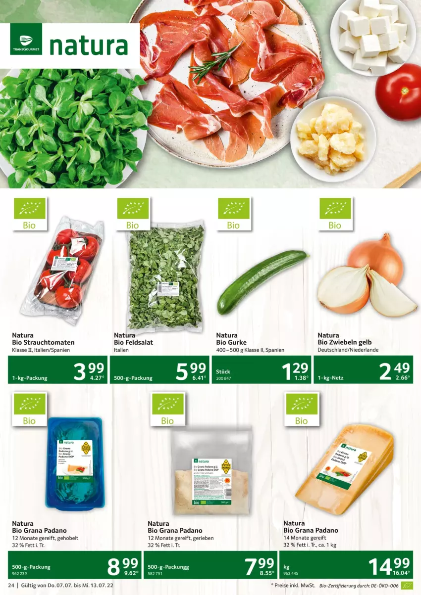 Aktueller Prospekt Selgros - Food - von 07.07 bis 13.07.2022 - strona 24 - produkty: bio, eis, feldsalat, grana, grana padano, gurke, natur, natura, padano, Rana, Rauch, reis, salat, strauchtomaten, Ti, tomate, tomaten, zwiebel, zwiebeln