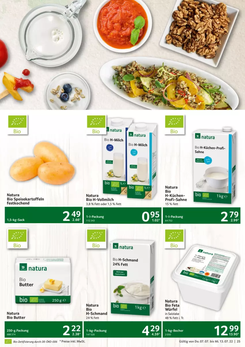 Aktueller Prospekt Selgros - Food - von 07.07 bis 13.07.2022 - strona 25 - produkty: Becher, bio, butter, eis, feta, kartoffel, kartoffeln, küche, Küchen, milch, natur, natura, reis, rel, sac, sahne, salz, schmand, speisekartoffeln, Ti, vollmilch, würfel