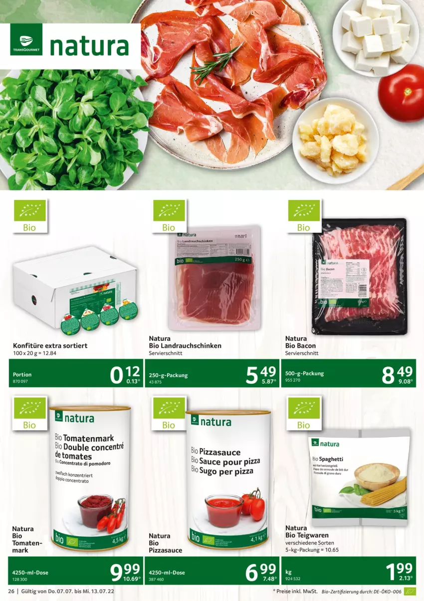 Aktueller Prospekt Selgros - Food - von 07.07 bis 13.07.2022 - strona 26 - produkty: bacon, bio, eis, konfitüre, konfitüre extra, natur, natura, pizza, Rauch, reis, sauce, schinken, Sugo, teigwaren, Ti, tomate, tomaten, tomatenmark, Yo