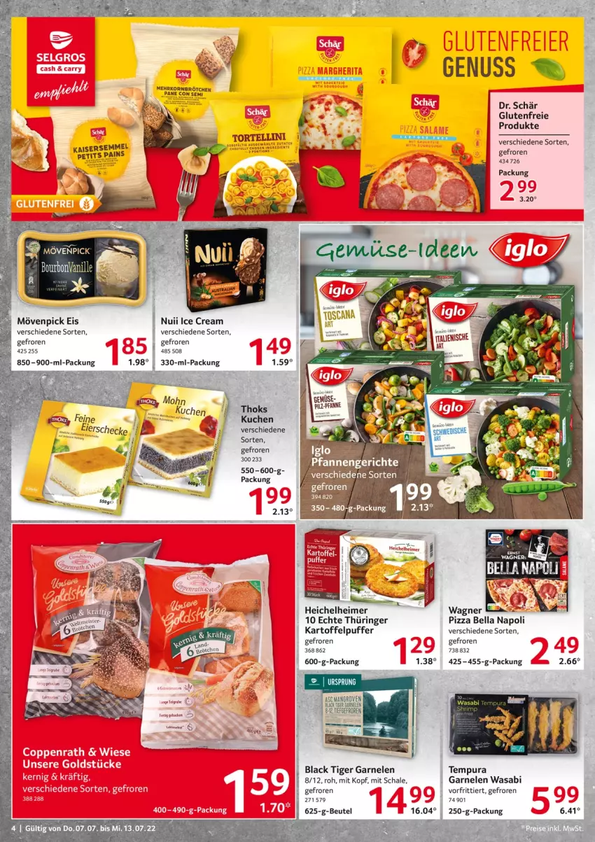 Aktueller Prospekt Selgros - Food - von 07.07 bis 13.07.2022 - strona 4 - produkty: Bebe, beutel, bourbon, bourbonvanille, brötchen, eimer, eis, garnelen, geback, kartoffel, kartoffelpuffer, korn, kuchen, lack, mehrkornbrötchen, mövenpick, mövenpick eis, nuii, pizza, rel, ring, Schal, Schale, tee, Ti, torte, vanille, wagner, wagners, wasa