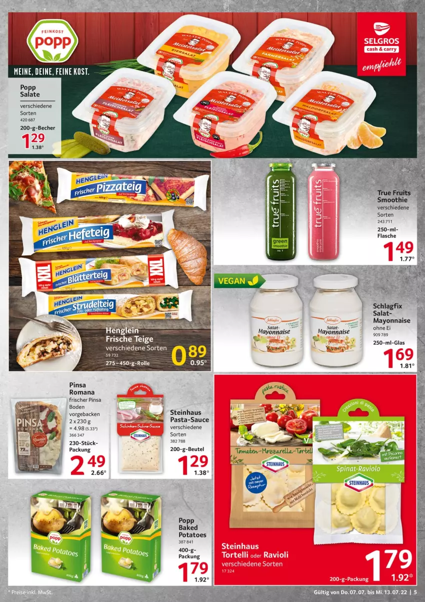 Aktueller Prospekt Selgros - Food - von 07.07 bis 13.07.2022 - strona 5 - produkty: baked potatoes, Becher, beutel, flasche, geback, mayonnaise, pasta, pasta-sauce, Popp, potatoes, salat, salate, sauce, Ti, Yo