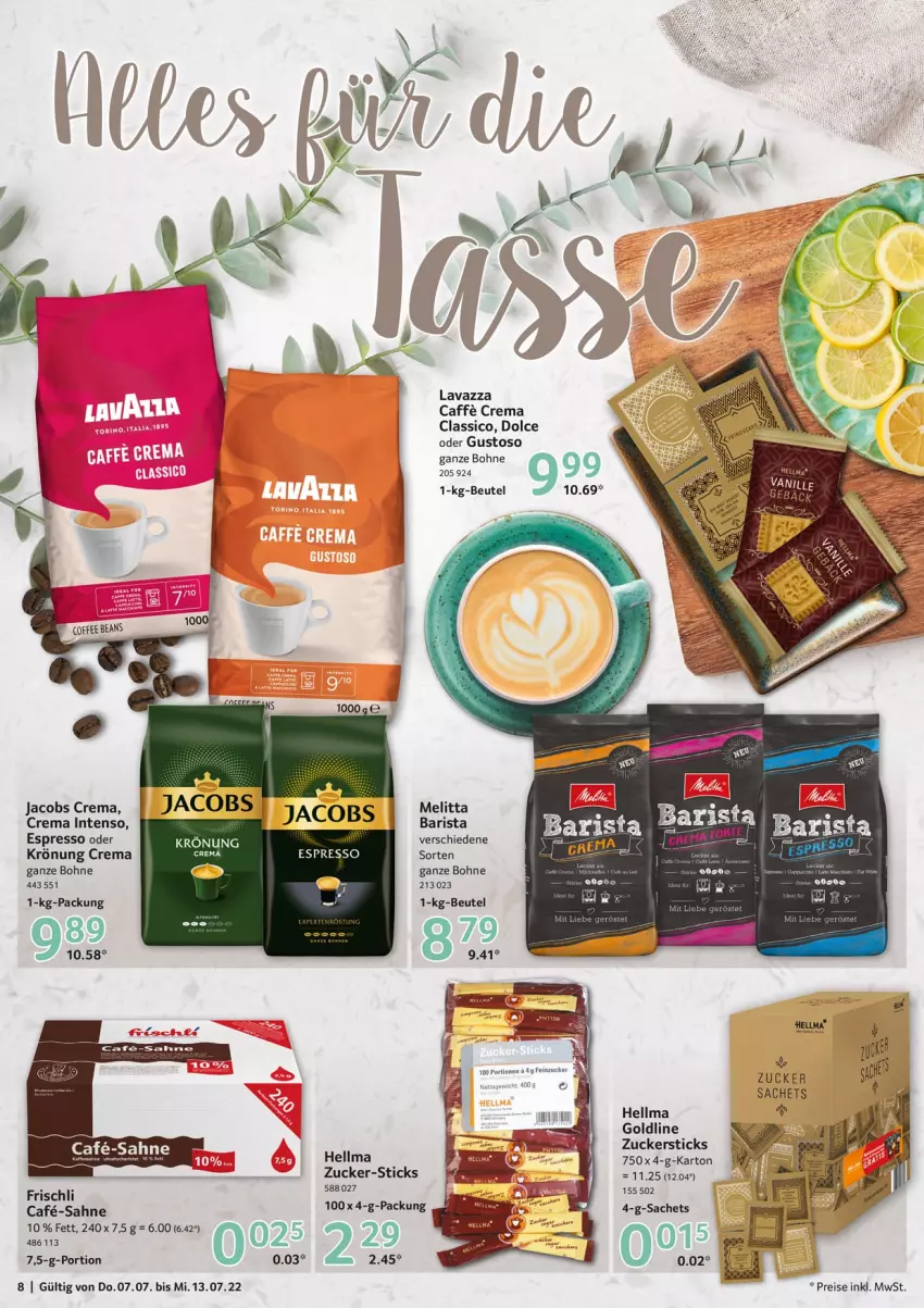 Aktueller Prospekt Selgros - Food - von 07.07 bis 13.07.2022 - strona 8 - produkty: beutel, bohne, caffe, classico, eis, espresso, espresso oder, frischli, intenso, jacobs, Jacobs Crema, melitta, reis, sac, sahne, Ti, zucker