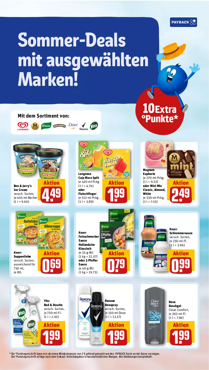 Aktueller Prospekt Rewe - Prospekte - von 26.08 bis 31.08.2024 - strona 19 - produkty: Bad, Becher, deo, deospray, dove, dusche, duschgel, eis, erde, feinschmecker, hollandaise, knorr, langnese, LG, mac, magnum, payback, pfeffer, rexona, Ria, sauce, sauce hollandaise, schlemmersauce, suppe, suppen, suppenliebe, Ti