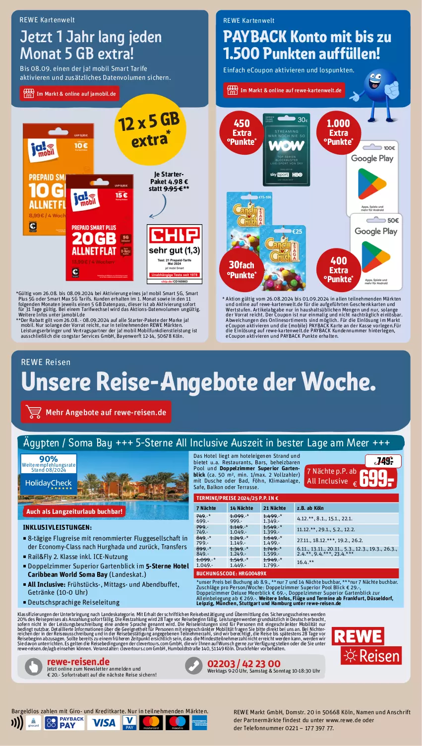 Aktueller Prospekt Rewe - Prospekte - von 26.08 bis 31.08.2024 - strona 20 - produkty: angebot, angebote, Bad, buch, congstar, coupon, deutschsprachige reiseleitung, dusche, eis, elle, erde, Garten, getränk, getränke, gin, inklusivleistungen, LG, payback, pool, reis, ring, sofortrabatt, telefon, Ti, uhr