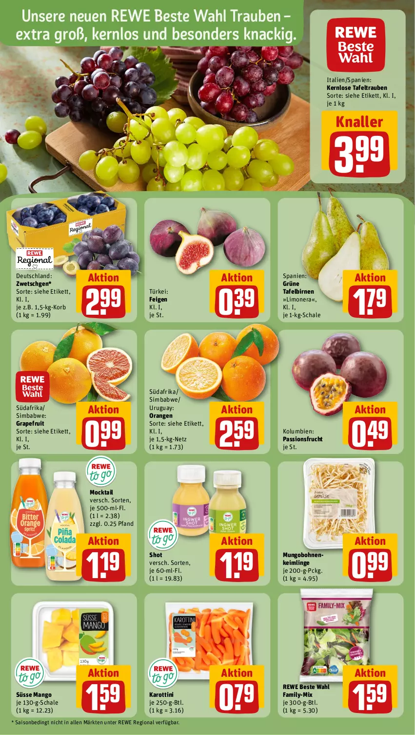 Aktueller Prospekt Rewe - Prospekte - von 26.08 bis 31.08.2024 - strona 6 - produkty: Birnen, bohne, bohnen, Feigen, frucht, grapefruit, korb, limo, mango, orange, orangen, passionsfrucht, rewe beste wahl, Schal, Schale, sim, simba, tafelbirnen, tafeltrauben, Ti, trauben