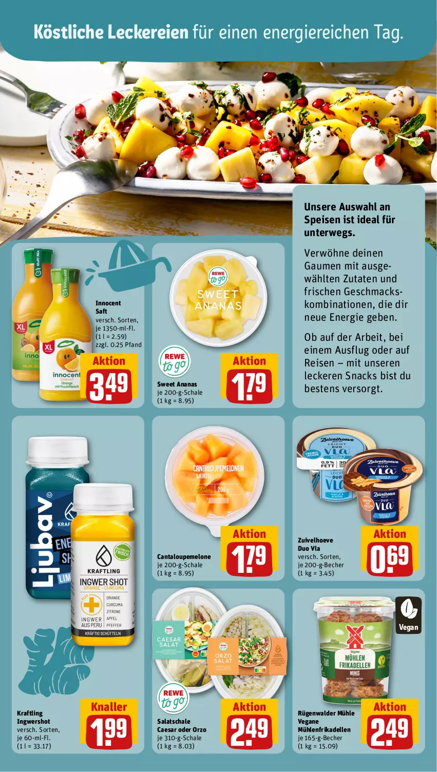 Aktueller Prospekt Rewe - Prospekte - von 26.08 bis 31.08.2024 - strona 8 - produkty: ananas, Becher, dell, eis, elle, frikadellen, ingwer, Innocent, kraft, mac, melone, reis, rügenwalder, rügenwalder mühle, rwe, saft, salat, Schal, Schale, snack, snacks, sweet ananas, Ti