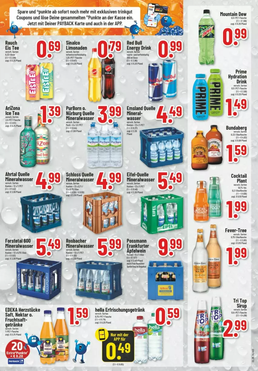 Aktueller Prospekt Trinkgut - Prospekte - von 03.08 bis 09.08.2025 - strona 3 - produkty: Alwa, angebot, apfel, apfelwein, cocktail, coupon, coupons, deka, drink, eier, eis, elle, energy drink, erfrischungsgetränk, flasche, Forstetal, frucht, fruchtsaft, getränk, getränke, hella, limo, limonade, limonaden, mineralwasser, Mountain Dew, ndk, Nektar, payback, pet-flasche, Rauch, red bull, saft, sinalco, tee, wasser, wein