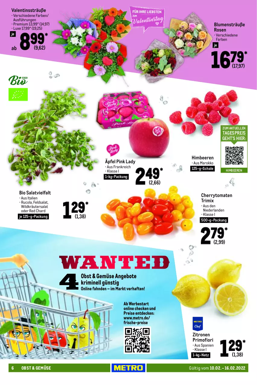 Aktueller Prospekt Metro - Food - von 10.02 bis 16.02.2022 - strona 6 - produkty: angebot, angebote, beere, beeren, bio, blume, blumen, cherrytomaten, cola, decke, eis, elle, feldsalat, himbeer, himbeere, himbeeren, kräuter, Metro, obst, Pink Lady, reis, rosen, rucola, salat, Schal, Schale, Ti, tomate, tomaten, Wild, zitrone, zitronen