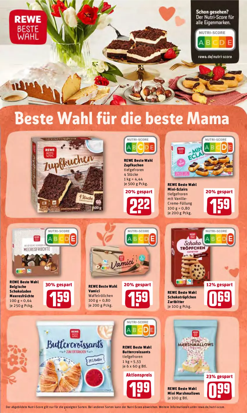 Aktueller Prospekt Rewe - Prospekte - von 02.05 bis 08.05.2022 - strona 11 - produkty: aktionspreis, butter, creme, Croissant, croissants, eis, früchte, kuchen, LG, mam, mars, meeresfrüchte, reis, rewe beste wahl, schoko, schokolade, schokoladen, Ti, vanille, Waffelröllchen