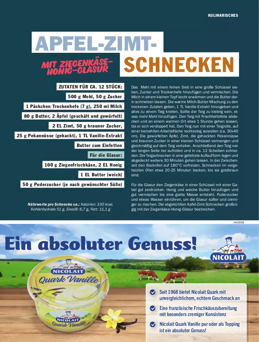 Aktueller Prospekt Hit - pures Leben - von 01.10 bis 31.12.2024 - strona 23 - produkty: apfel, backofen, braun, butter, cola, decke, frischhaltefolie, frischkäse, frischkäsezubereitung, gabel, Hefe, honig, Käse, latte, leine, mac, mehl, milch, nuss, Ofen, quark, rwe, schüssel, Teigrolle, topf, vanille, wasser, würfel, ziegenfrischkäse, ziegenkäse, ZTE, zucker