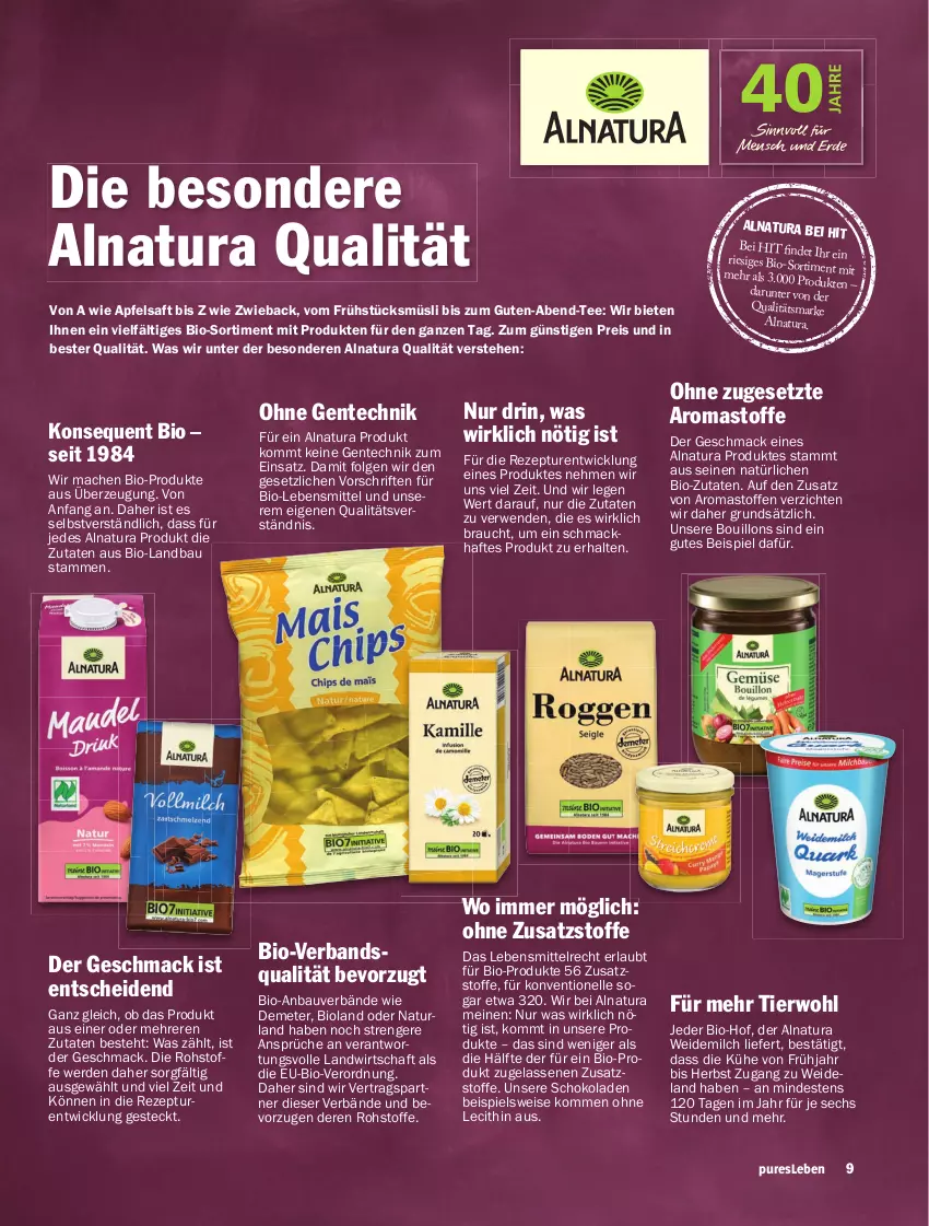 Aktueller Prospekt Hit - pures Leben - von 01.10 bis 31.12.2024 - strona 9 - produkty: apfel, apfelsaft, Bau, bio, bioland, eis, Elan, elle, ente, erde, lebensmittel, LG, mac, milch, müsli, natur, natura, naturland, Rauch, reis, rezept, rwe, saft, schoko, schokolade, schokoladen, tee, Ti, weidemilch, WICK, ZTE