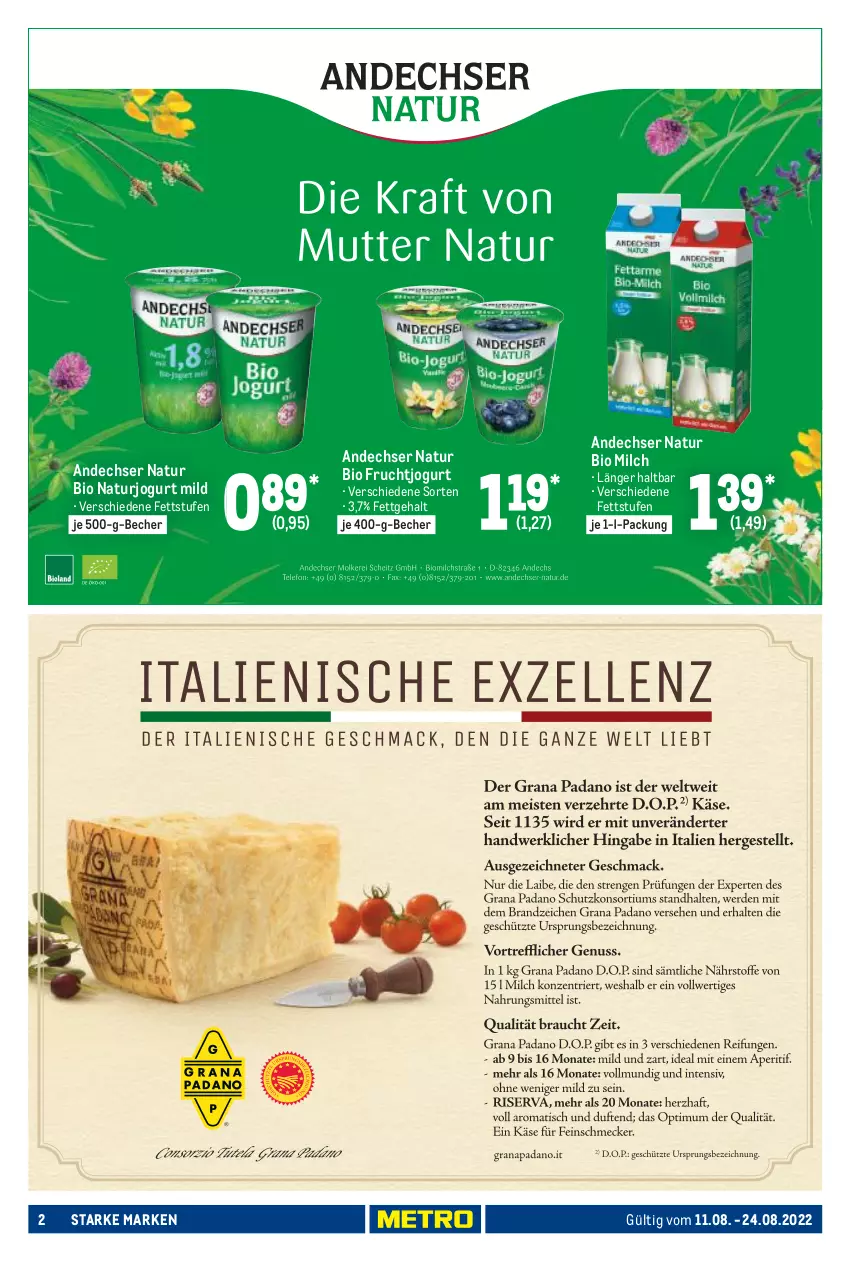 Aktueller Prospekt Metro - Starke Marken - von 11.08 bis 24.08.2022 - strona 2 - produkty: andechser natur, Becher, bio, frucht, jogurt, milch, natur, Ti