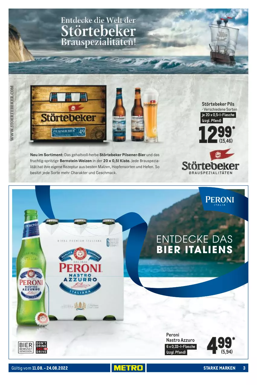 Aktueller Prospekt Metro - Starke Marken - von 11.08 bis 24.08.2022 - strona 3 - produkty: flasche, Peroni, pils, störtebeker, Ti