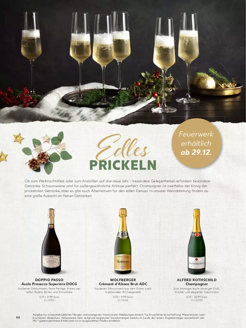 Aktueller Prospekt Kaufland - von 07.11.2022 bis 08.01.2023 - strona 50 - produkty: Abtei, angebot, Berger, Birnen, Blüte, brut, champagne, champagner, doppio passo, ecco, eis, elle, getränk, getränke, mac, nuss, passo, perla, prosecco, reifen, reis, rwe, sac, Ti, usb, wein, weine, ZTE