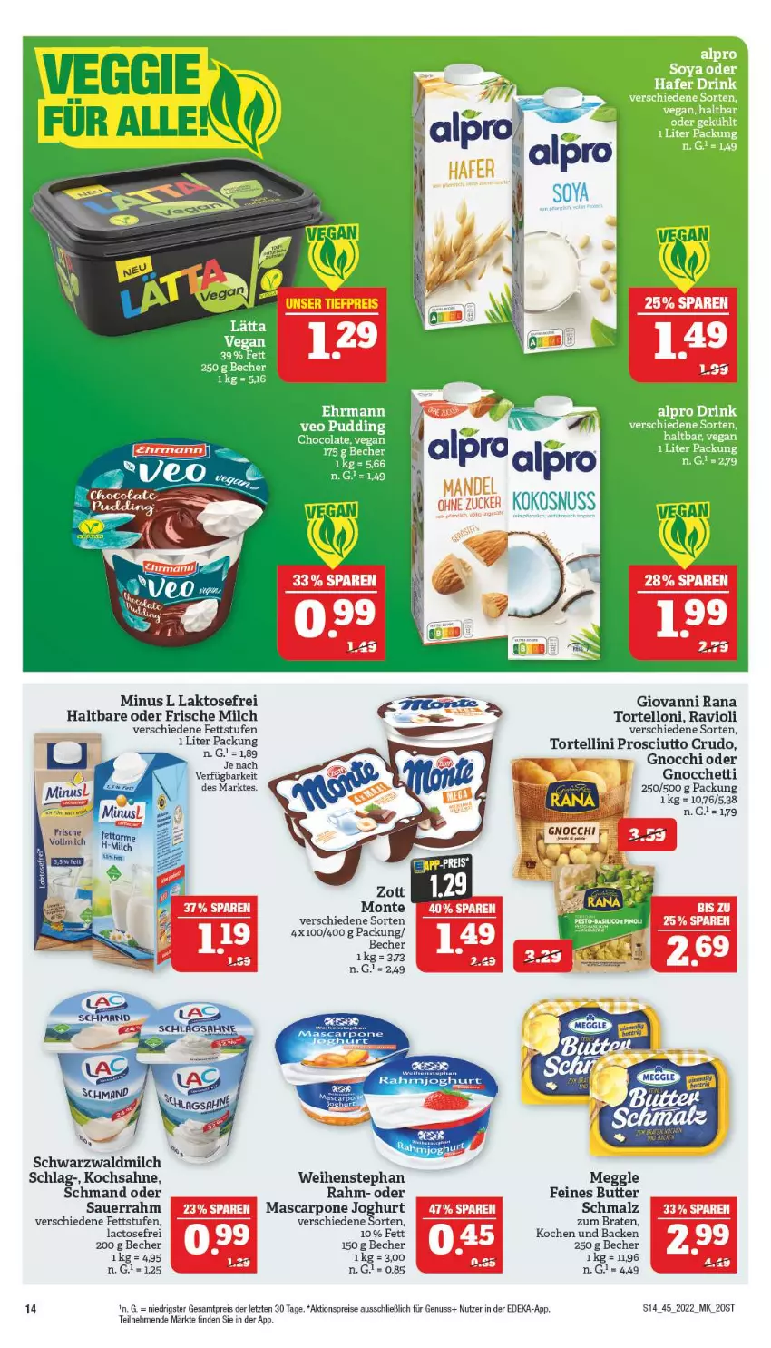 Aktueller Prospekt Marktkauf - Prospekt - von 06.11 bis 12.11.2022 - strona 18 - produkty: aktionspreis, auer, Becher, braten, butter, deka, eis, frische milch, giovanni rana, gnocchi, joghur, joghurt, kokos, kokosnuss, malz, mandel, mascarpone, meggle, milch, nuss, prosciutto, prosciutto crudo, Rana, ravioli, reis, sahne, Sauerrahm, Schmalz, schmand, Ti, torte, tortellini, tortelloni, weihenstephan, ZTE