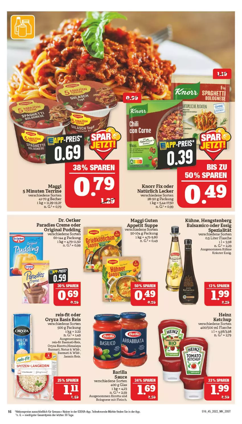 Aktueller Prospekt Marktkauf - Prospekt - von 06.11 bis 12.11.2022 - strona 20 - produkty: aktionspreis, balsam, balsamico, basmati, basmati-reis, Becher, bolognese, chili, creme, deka, Dr. Oetker, eis, essig, flasche, fleisch, gin, heinz, hengstenberg, HP, ketchup, knorr, knorr fix, kräuter, Kräuter Essig, Kühne, maggi, natur, nuss, oryza, Paradies Creme, pudding, reis, reis-fit, ricotta, risotto, sauce, Spezi, suppe, terrine, Ti, Wild, ZTE