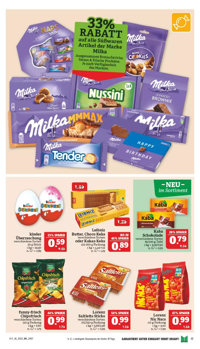 Aktueller Prospekt Marktkauf - Prospekt - von 06.11 bis 12.11.2022 - strona 21 - produkty: butter, chips, chipsfrisch, eis, funny-frisch, kakao, keks, Kinder, leibniz, lorenz, reis, saltletts, schoko, schokolade, Ti, ZTE