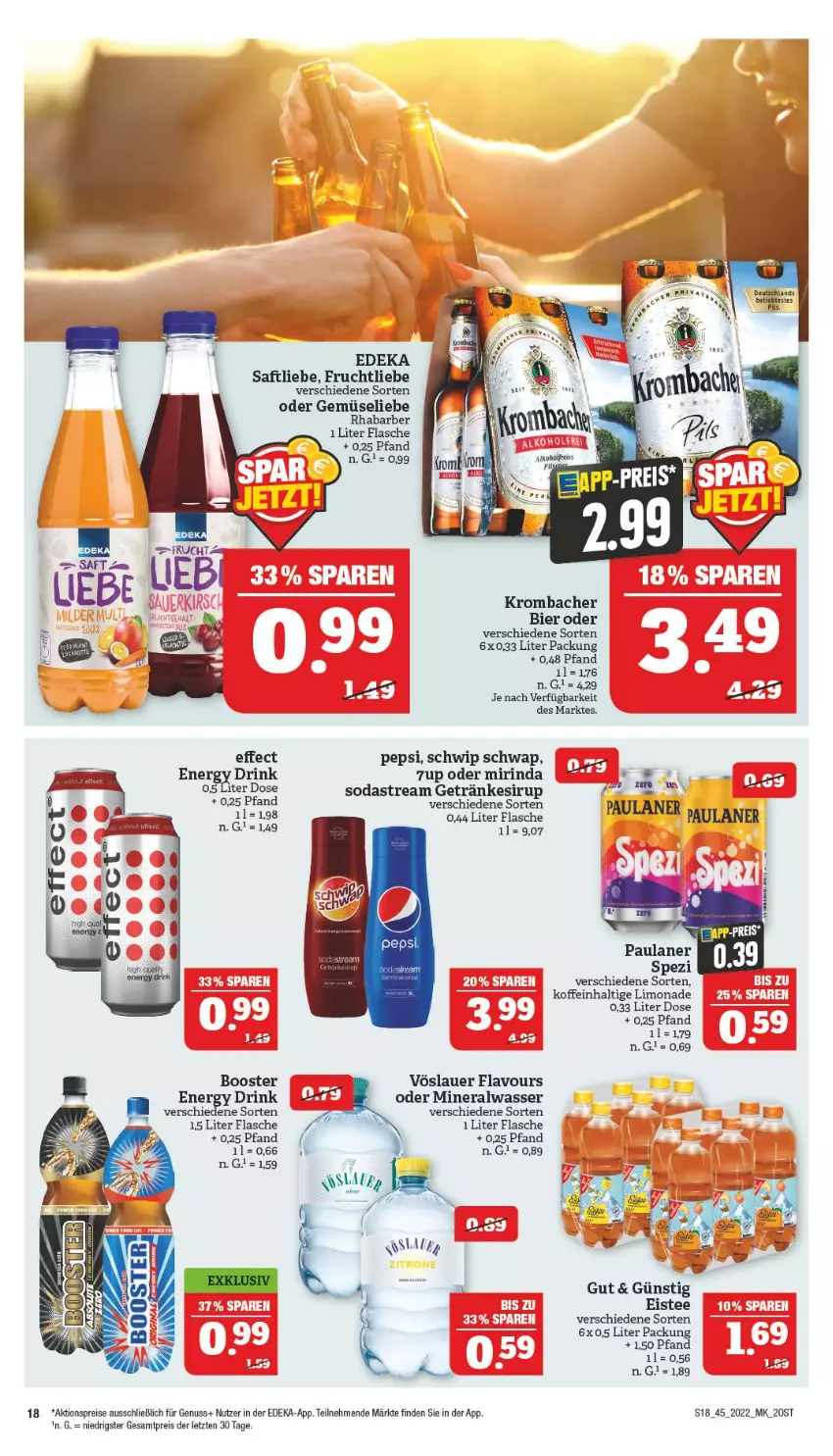 Aktueller Prospekt Marktkauf - Prospekt - von 06.11 bis 12.11.2022 - strona 22 - produkty: 7UP, aktionspreis, Alwa, auer, bier, deka, drink, Effect, eis, eistee, flasche, frucht, getränk, getränke, getränkesirup, krombache, krombacher, limo, limonade, mineralwasser, Mirinda, nuss, Paula, paulaner, pepsi, pils, reis, rhabarber, rind, saft, Schwip Schwap, sirup, Soda, sodastream, Spezi, tee, Ti, vöslauer, wasser, ZTE