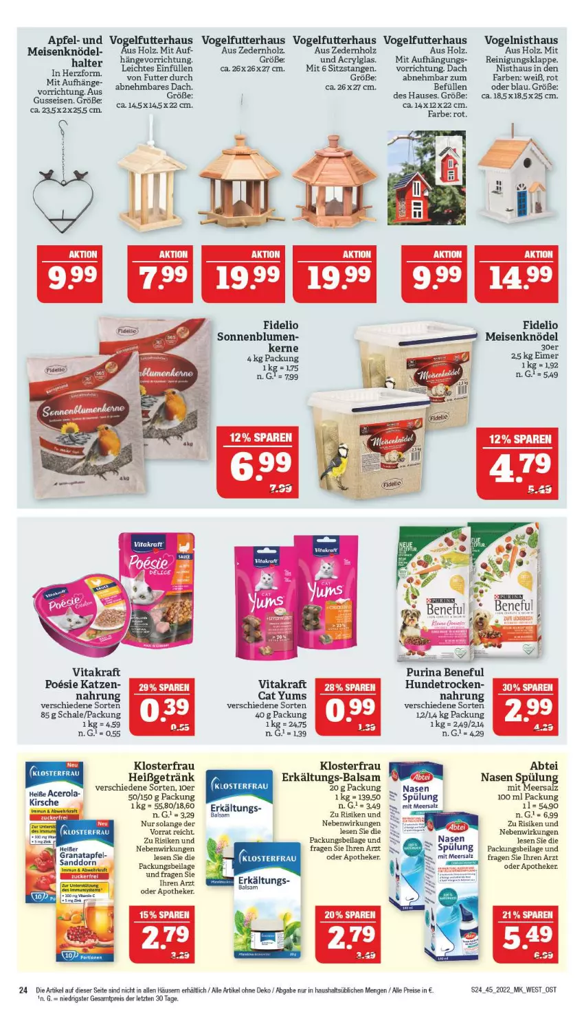 Aktueller Prospekt Marktkauf - Prospekt - von 06.11 bis 12.11.2022 - strona 28 - produkty: Abtei, acer, apfel, Apotheke, balsam, blume, blumen, eimer, eis, Erkältungs, getränk, grana, granatapfel, Holz, ilag, kirsch, kirsche, Knödel, kraft, LG, meersalz, Meisenknödel, purina, Rana, Reinigung, reis, salz, Schal, Schale, sonnenblume, sonnenblumen, spülung, Ti, vita, vitakraft, Vogelfutter, ZTE