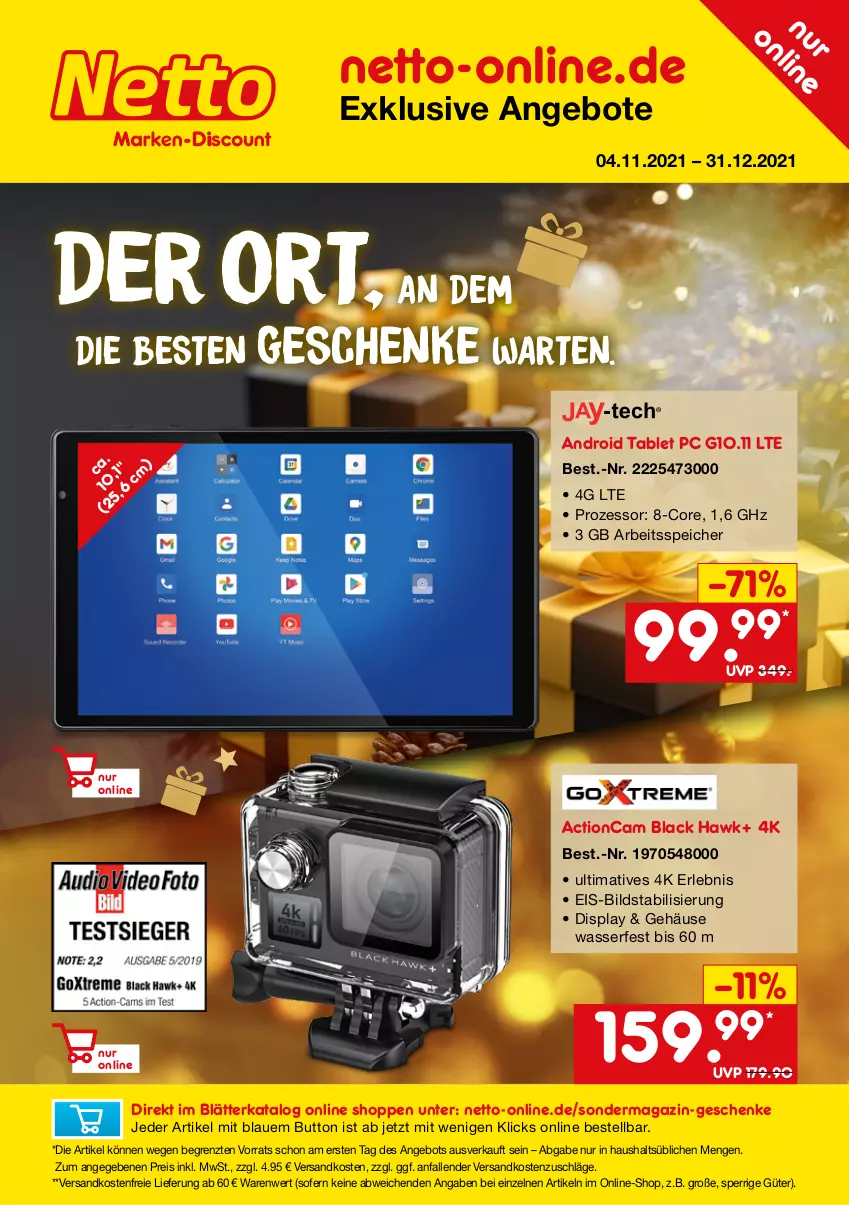 Aktueller Prospekt Netto Marken-Discount - Online-SondermagazinWinter - von 04.11 bis 31.12.2021 - strona 1 - produkty: actioncam, angebot, angebote, eis, lack, magazin, ndk, reis, tablet, Ti, versandkostenfrei, wasser, ZTE