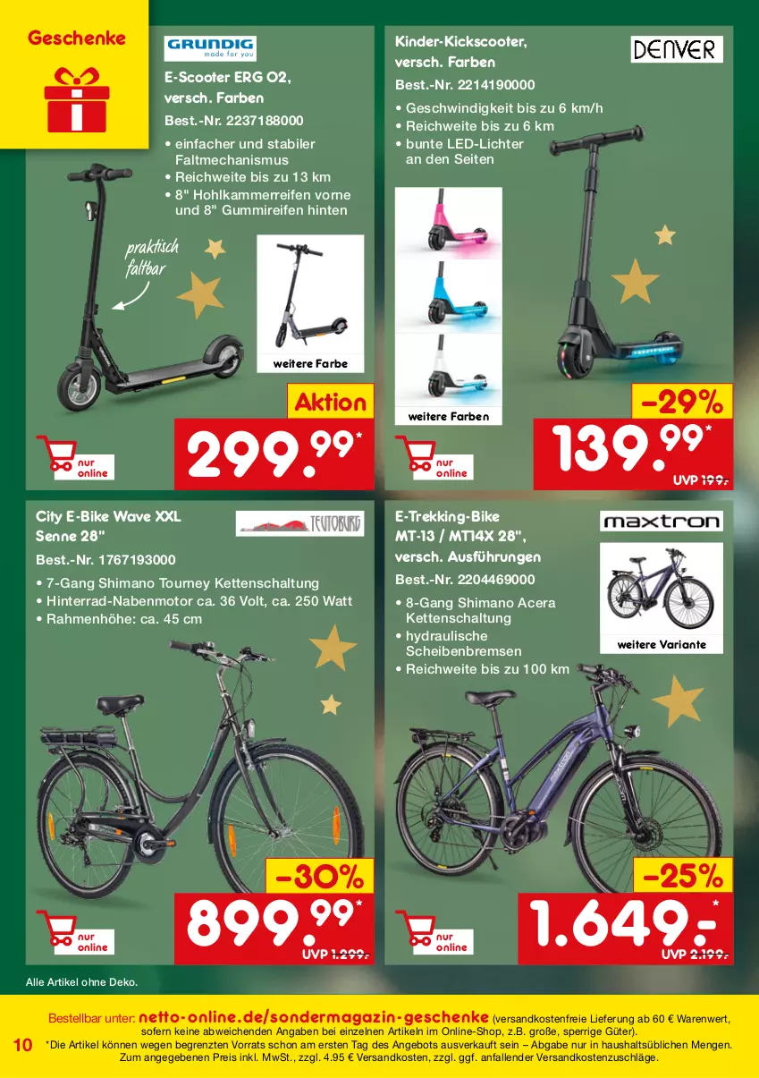 Aktueller Prospekt Netto Marken-Discount - Online-SondermagazinWinter - von 04.11 bis 31.12.2021 - strona 10 - produkty: acer, angebot, E-Bike, eis, Kette, Kinder, led-licht, magazin, ndk, reifen, reis, Ria, Schal, scooter, shimano, Ti, tisch, versandkostenfrei, ZTE