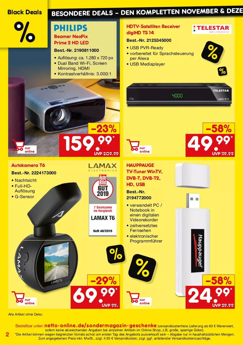 Aktueller Prospekt Netto Marken-Discount - Online-SondermagazinWinter - von 04.11 bis 31.12.2021 - strona 2 - produkty: alexa, angebot, auto, Autokamera, deo, dvb, DVB-T, eis, Elektro, HDMI, kamera, lack, magazin, ndk, notebook, Receiver, reis, ring, Ti, tuner, usb, versandkostenfrei, ZTE