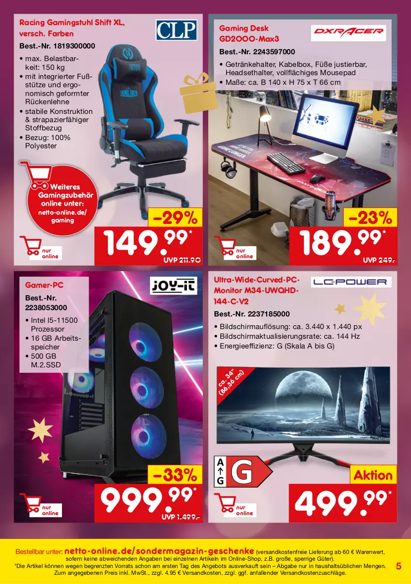 Aktueller Prospekt Netto Marken-Discount - Online-SondermagazinWinter - von 04.11 bis 31.12.2021 - strona 5 - produkty: angebot, cin, eis, Headset, magazin, monitor, ndk, reis, rückenlehne, ssd, Stier, stuhl, Ti, versandkostenfrei, ZTE