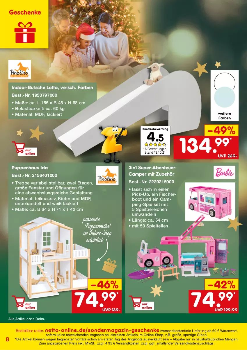 Aktueller Prospekt Netto Marken-Discount - Online-SondermagazinWinter - von 04.11 bis 31.12.2021 - strona 8 - produkty: angebot, eis, ente, fenster, fisch, fische, Fischer, lack, Leuchte, leuchten, magazin, möbel, ndk, Puppe, reis, Ria, Ti, versandkostenfrei, ZTE