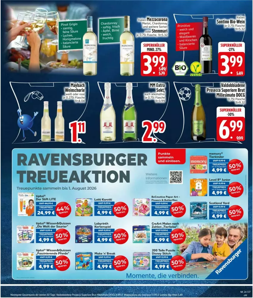 Aktueller Prospekt Edeka - Prospekte - von 08.06 bis 13.06.2026 - strona 19 - produkty: bio, brut, burger, butter, chardonnay, corona, erde, flasche, Flowers, honig, honigmelone, Kartenspiel, Kinder, melone, merl, merlot, mezzacorona, Pinot, pinot grigio, ravensburger, Ti, Tiptoi, wein, ZTE