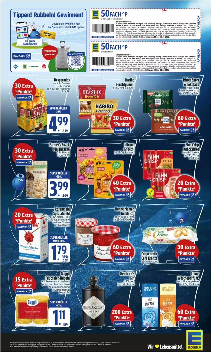 Aktueller Prospekt Edeka - Prospekte - von 08.06 bis 13.06.2026 - strona 2 - produkty: Babynahrung, ball, beutel, coupon, coupons, desperados, erde, frucht, fruchtgummi, Fußball, kakao, lebensmittel, LG, payback, Sofa, Spiele, Ti, tisch