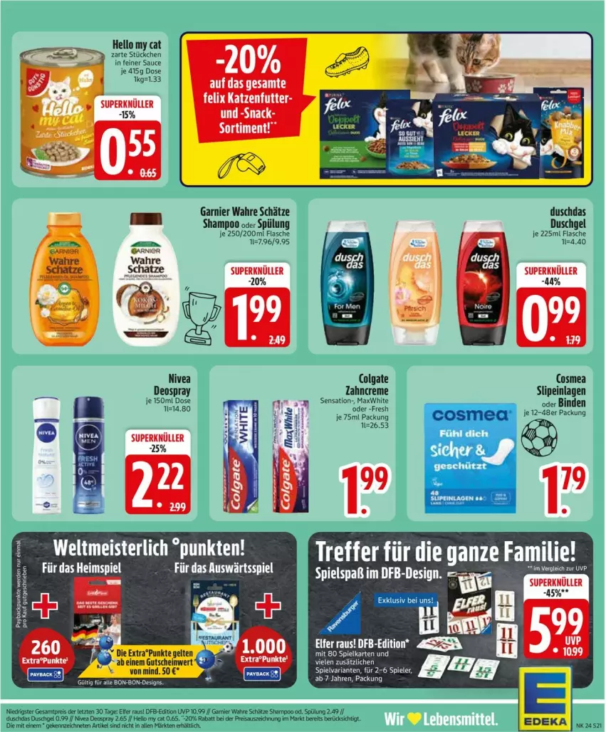Aktueller Prospekt Edeka - Prospekte - von 08.06 bis 13.06.2026 - strona 23 - produkty: binden, colgate, cosmea, creme, deo, deospray, duschdas, duschgel, eis, flasche, garnier, gutschein, LG, Meister, nivea, reis, sauce, shampoo, shampoo oder spülung, slip, slipeinlagen, snack, spülung, Ti, Wahre Schätze, zahncreme, ZTE