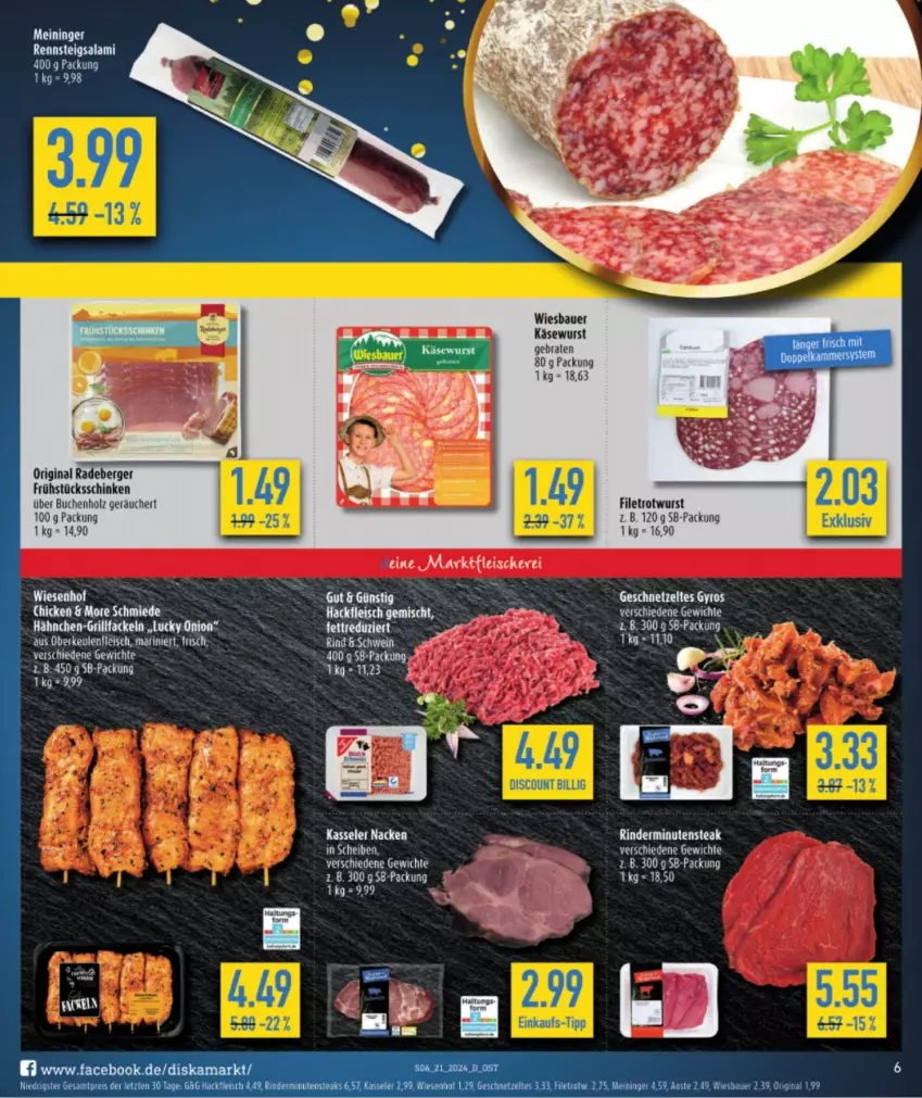 Aktueller Prospekt Diska - von 21.05 bis 25.05.2024 - strona 6 - produkty: auer, Bau, Bauer, Berger, bett, braten, buch, discount, eis, filet, fleisch, geschnetzeltes, gin, grill, grillfackeln, gyros, hackfleisch, Holz, Käse, Käsewurst, kasseler, radeberger, reifen, rind, rinder, Rotwurst, schinken, schwein, steak, tee, Ti, wein, wiesbauer, wurst, Zelt