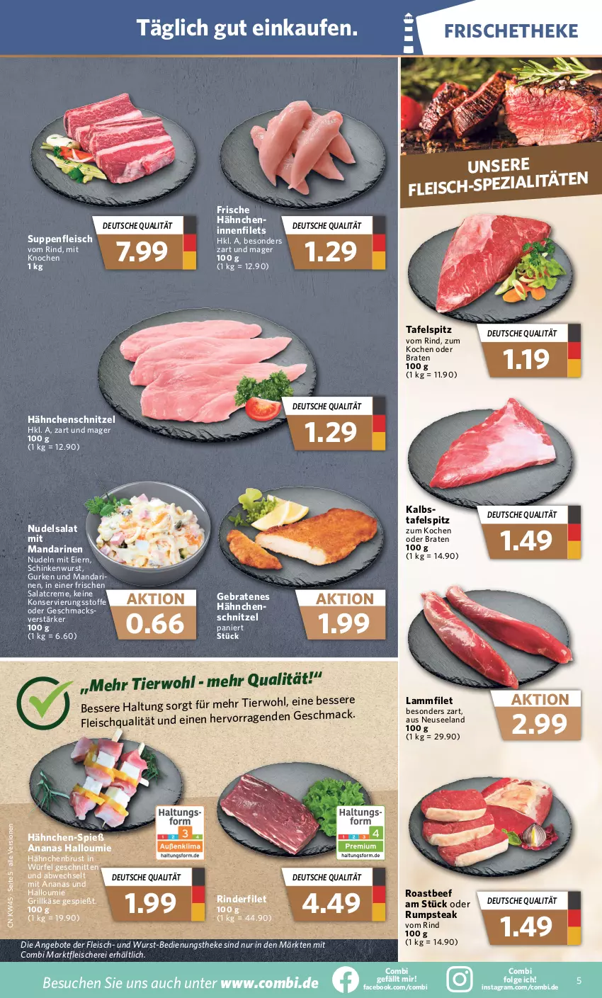 Aktueller Prospekt Combi - Prospekte - von 07.11 bis 12.11.2022 - strona 5 - produkty: ananas, angebot, angebote, beef, braten, creme, eier, eis, Elan, filet, filets, fleisch, Fleischerei, Frische Hähnchen, grill, Grillkäse, gurke, gurken, hähnchenbrust, Hähnchenschnitzel, Halloumi, Käse, lamm, LG, mac, mandarine, mandarinen, nudel, nudeln, nudelsalat, oder rumpsteak, rind, rinder, rinderfilet, roastbeef, rum, rumpsteak, salat, salatcreme, Schere, schinken, schinkenwurst, schnitten, schnitzel, Spezi, steak, suppe, suppen, suppenfleisch, tafelspitz, Ti, würfel, wurst