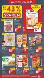 Gazetka promocyjna Aldi Nord - Von Montag - Gazetka - ważna od 16.09 do 16.09.2023 - strona 7 - produkty: aus der tiefkühlung, Becher, Dr. Oetker, eis, elle, finesse, flasche, frosta, gin, heinz, herta, herta finesse, kracher, mikrowelle, Nissin, pfanne, pommes, reis, salami, sauce, snack, Ti, ZTE