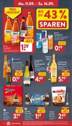 Gazetka promocyjna Aldi Nord - Von Montag - Gazetka - ważna od 16.09 do 16.09.2023 - strona 8 - produkty: aperitif, aus der tiefkühlung, burgunder, cocktail, drink, eis, elle, ferrero, flasche, frucht, früchte, früchten, fruchtsaft, getränk, gin, grauburgunder, Hohes C, kakao, Kinder, langnese, Meister, merl, merlot, nutella, red bull, reis, rezept, rezepte, rotwein, saft, teller, Ti, torte, vanille, viennetta, wasser, wein, ZTE, zucker