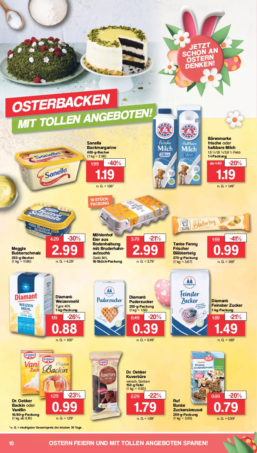 Aktueller Prospekt Famila - Prospekte - von 18.03 bis 23.03.2024 - strona 10 - produkty: angebot, angebote, bärenmarke, Becher, blätterteig, butter, Butterschmalz, Dr. Oetker, eier, eis, haltbare milch, malz, margarine, meggle, mehl, milch, reis, Schmalz, tante fanny, type 405, weizenmehl, ZTE, zucker