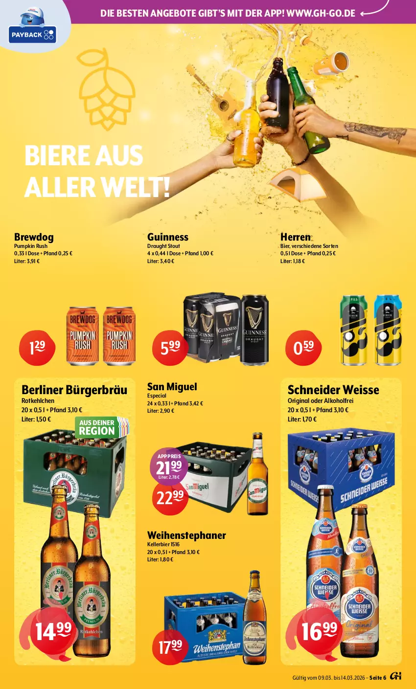 Aktueller Prospekt Getraenke Hoffmann - Prospekte - von 09.03 bis 14.03.2026 - strona 6 - produkty: alkohol, angebot, angebote, berliner, bier, Biere, eis, elle, gin, Guinness, kellerbier, reis, Ti, weihenstephan