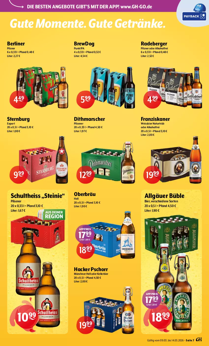 Aktueller Prospekt Getraenke Hoffmann - Prospekte - von 09.03 bis 14.03.2026 - strona 7 - produkty: alkohol, angebot, angebote, Berger, berliner, bier, eis, elle, ente, franziskaner, getränk, getränke, hacker pschorr, kellerbier, LG, mars, natur, pils, pilsener, pilsner, radeberger, reis, Schultheiss, Sternburg, Ti, weissbier
