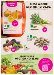 Gazetka promocyjna Denns Biomarkt - Prospekte - Gazetka - ważna od 13.09 do 13.09.2022 - strona 4 - produkty: angebot, angebote, champignon, champignons, eis, elle, Feigen, Kürbis, Lauchzwiebel, obst, orange, reis, vorteilspreis, zwiebel