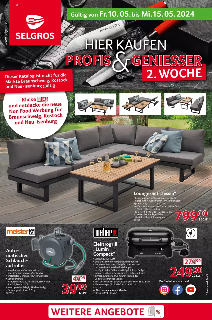 Aktueller Prospekt Selgros - Non Food - von 10.05 bis 15.05.2024 - strona 1 - produkty: abdeckhaube, angebot, angebote, auto, braten, braun, decke, dekokissen, eis, grill, kissen, LG, Roller, Rückenkissen, schlauch, Sofa, Ti